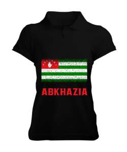 Abhazya,Abhazya Bayrağı,abkhazia,abkhazia flag. Siyah Kadın Polo Yaka Tişört