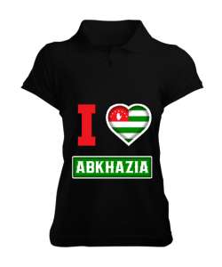 Abhazya,Abhazya Bayrağı,abkhazia,abkhazia flag. Siyah Kadın Polo Yaka Tişört