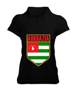 Abhazya,Abhazya Bayrağı,abkhazia,abkhazia flag. Siyah Kadın Polo Yaka Tişört