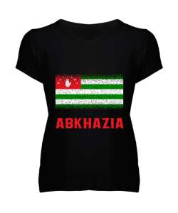 Abhazya,Abhazya Bayrağı,abkhazia,abkhazia flag. Siyah Kadın V Yaka Tişört