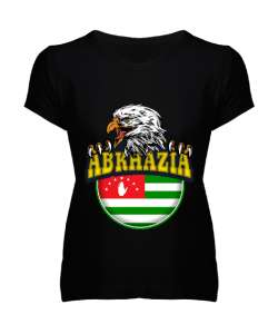 Abhazya,Abhazya Bayrağı,abkhazia,abkhazia flag. Siyah Kadın V Yaka Tişört