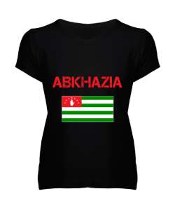 Abhazya,Abhazya Bayrağı,abkhazia,abkhazia flag. Siyah Kadın V Yaka Tişört