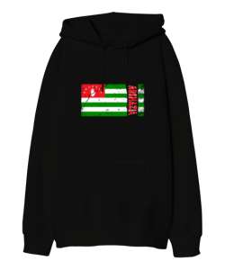 Abhazya,Abhazya Bayrağı,abkhazia,abkhazia flag. Siyah Oversize Unisex Kapüşonlu Sweatshirt