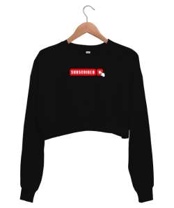 Abone Ol - Subscribed Siyah Kadın Crop Sweatshirt