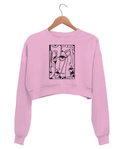 Absract - Tablo Pembe Kadın Crop Sweatshirt