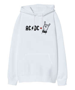 AC DC Rock Blu V3 Beyaz Oversize Unisex Kapüşonlu Sweatshirt