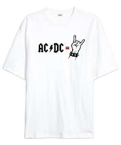 AC DC Rock Blu V3 Beyaz Oversize Unisex Tişört