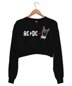 AC DC Rock Blu V3 Siyah Kadın Crop Sweatshirt