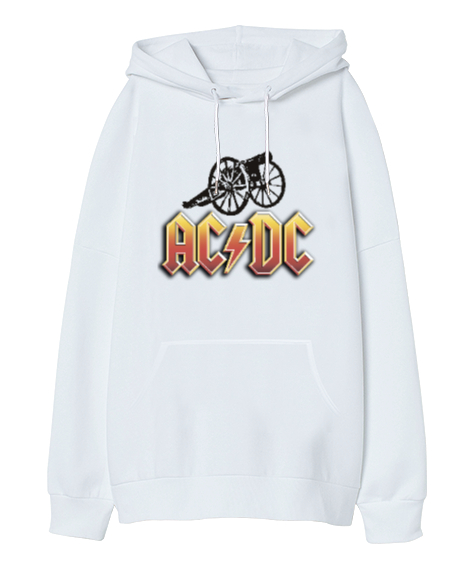 AC DC Rock Blu V4 Beyaz Oversize Unisex Kapüşonlu Sweatshirt