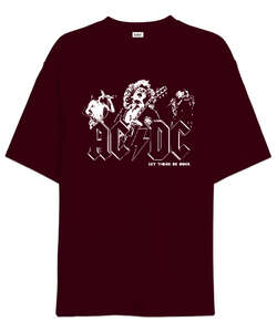 AC DC Rock Blu V4 Bordo Oversize Unisex Tişört