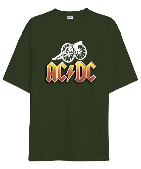 AC DC Rock Blu V4 Haki Yeşili Oversize Unisex Tişört