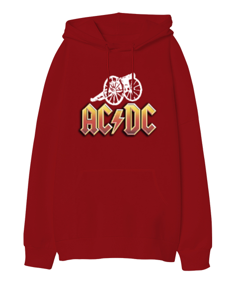 AC DC Rock Blu V4 Kırmızı Oversize Unisex Kapüşonlu Sweatshirt