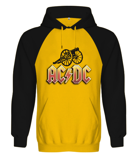 AC DC Rock Blu V4 Sarı/Siyah Orjinal Reglan Hoodie Unisex Sweatshirt