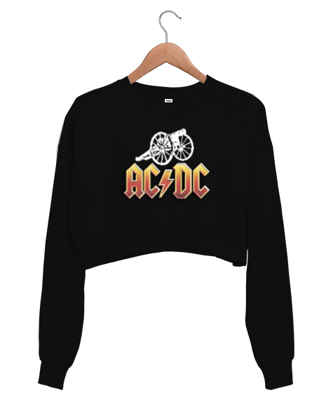 AC DC Rock Blu V4 Siyah Kadın Crop Sweatshirt