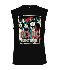 AC DC Rock Tasarım Baskılı Kesik Kol Unisex Tişört