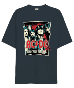 AC DC Rock Tasarım Baskılı Oversize Unisex Tişört