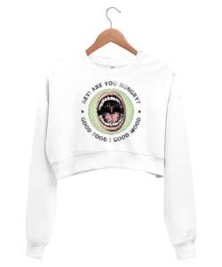 Aç mısın ? Güzel yemek Güzel mod yemek sevenler özel tasarım Beyaz Kadın Crop Sweatshirt