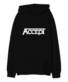 Accept Heavy Metal Baskılı Siyah Oversize Unisex Kapüşonlu Sweatshirt