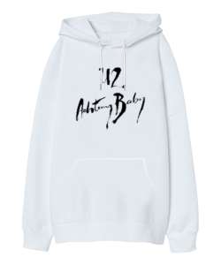 Achtung Baby - Slogan - Dikkat Et Beyaz Oversize Unisex Kapüşonlu Sweatshirt