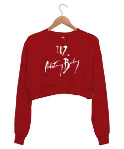 Achtung Baby - Slogan - Dikkat Et Kırmızı Kadın Crop Sweatshirt