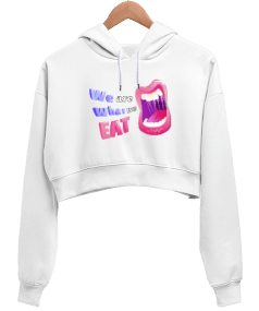 Acıktım Kadın Crop Hoodie Kapüşonlu Sweatshirt