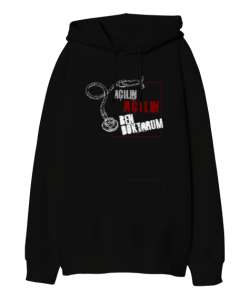 Açılın Ben Doktorum Siyah Oversize Unisex Kapüşonlu Sweatshirt