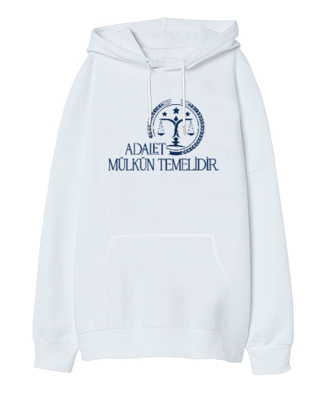 Adalet Mülkün Temelidir Beyaz Oversize Unisex Kapüşonlu Sweatshirt