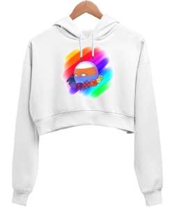 AdanaballGirl Beyaz Kadın Crop Hoodie Kapüşonlu Sweatshirt