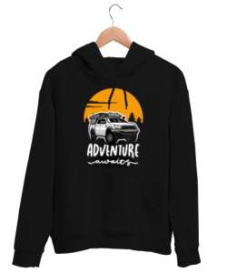 Advanture Awaits Siyah Unisex Kapşonlu Sweatshirt