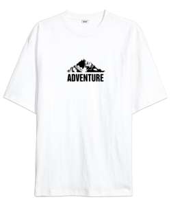 Adventure Baskılı Beyaz Oversize Unisex Tişört