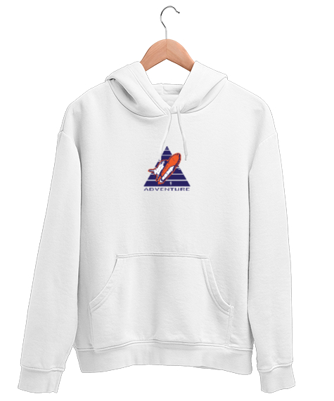 Tisho - ADVENTURE Beyaz Unisex Kapşonlu Sweatshirt