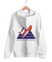 ADVENTURE Beyaz Unisex Kapşonlu Sweatshirt - Thumbnail