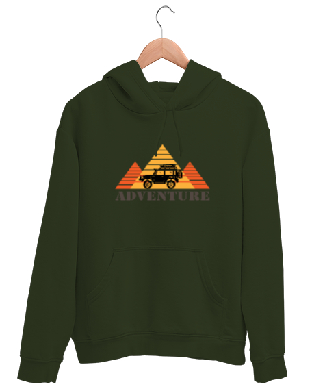 Tisho - ADVENTURE Haki Yeşili Unisex Kapşonlu Sweatshirt