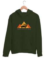 ADVENTURE Haki Yeşili Unisex Kapşonlu Sweatshirt - Thumbnail