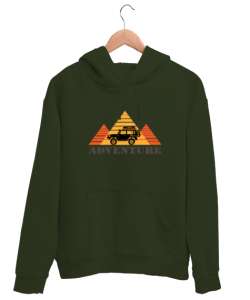 ADVENTURE Haki Yeşili Unisex Kapşonlu Sweatshirt