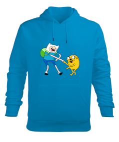 Adventure Time Sweatshirt Erkek Mavi Erkek Kapüşonlu Hoodie Sweatshirt