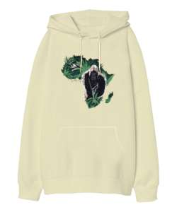 African Wild Life - Afrika Vahşi Yaşam Krem Oversize Unisex Kapüşonlu Sweatshirt