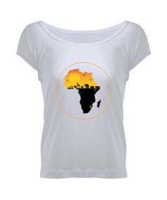 AFRİKA YABAN HAYATI KADIN GENİŞ YAKA TİŞÖRT AFRICAN WILD LIFE WOMEN T-SHIRT Kadın Geniş Yaka Tişört