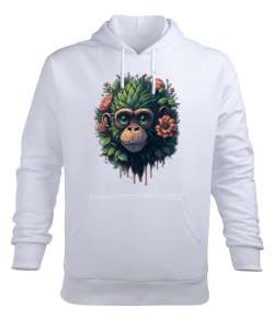 Ağaç kabuğu maymunu Beyaz Erkek Kapüşonlu Hoodie Sweatshirt