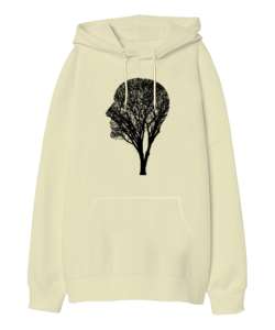 Ağaç Kafa - Head Krem Oversize Unisex Kapüşonlu Sweatshirt