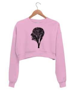 Ağaç Kafa - Head Pembe Kadın Crop Sweatshirt