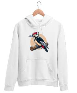 ağaçkakan Beyaz Unisex Kapşonlu Sweatshirt