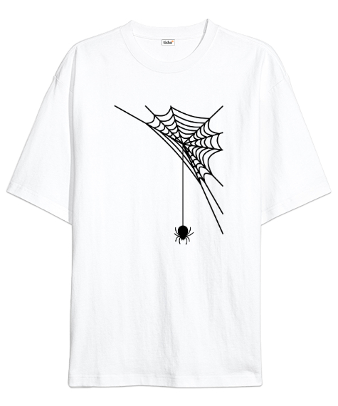 Tisho - Ağından Sarkan Örümcek - Spider Beyaz Oversize Unisex Tişört