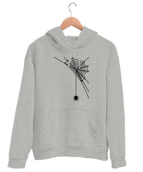 Tisho - Ağından Sarkan Örümcek - Spider Gri Unisex Kapşonlu Sweatshirt