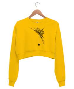 Ağından Sarkan Örümcek - Spider Sarı Kadın Crop Sweatshirt