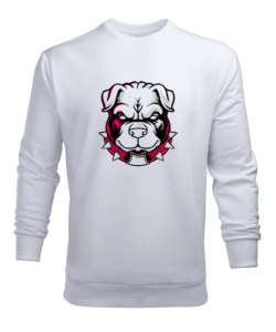 Agresif pitbul baskılı Beyaz Erkek Sweatshirt