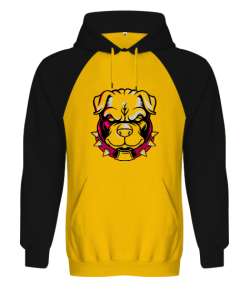 Agresif pitbul baskılı Sarı/Siyah Orjinal Reglan Hoodie Unisex Sweatshirt