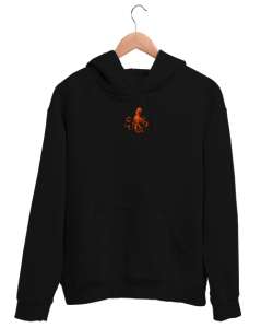 Ahtapot Desenli Siyah Unisex Kapşonlu Sweatshirt