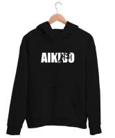 Aikido - Japon Savunma Sporu Siyah Unisex Kapşonlu Sweatshirt - Thumbnail