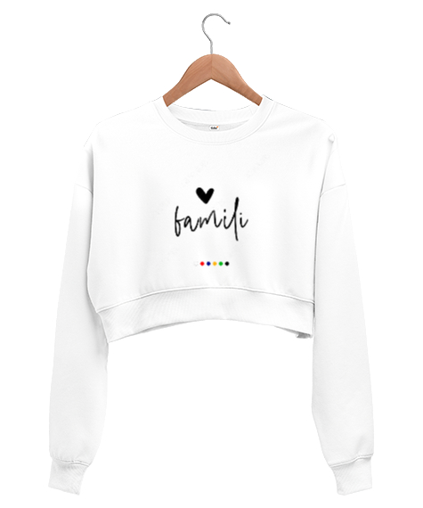 Tisho - aile yazılı Beyaz Kadın Crop Sweatshirt